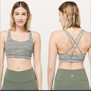 Lululemon Energy Sports Bra Arrow Jacquard No Padding Olive Grey SZ 8